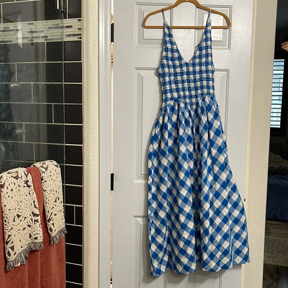 Free People Vera Midi Dress Blue Gingham